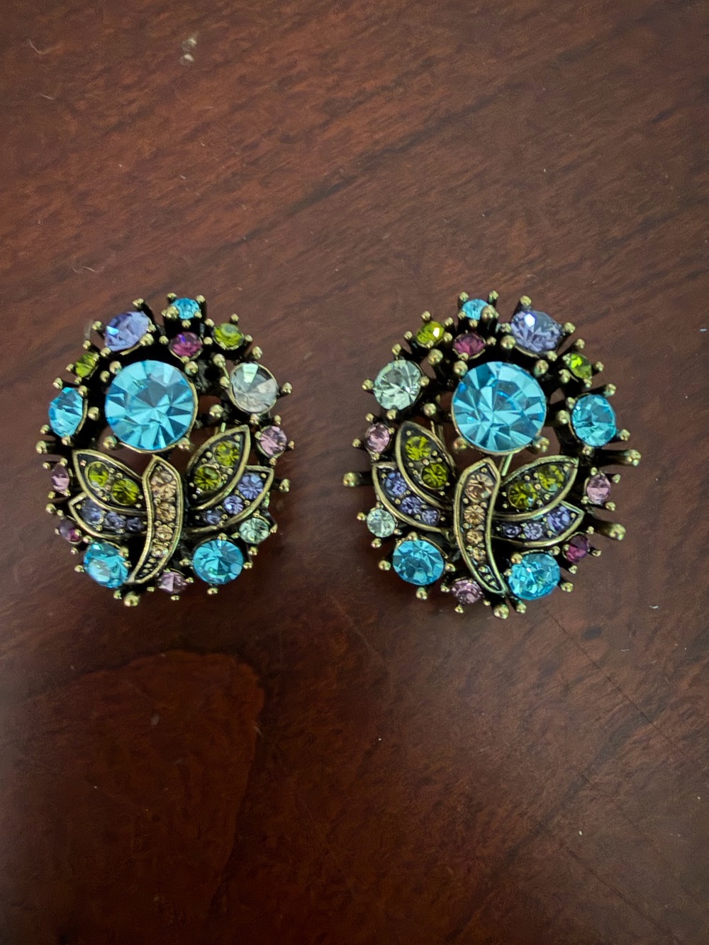 Heidi Daus Earrings "Fantasy In Flight" Blue Crystals Dragonflies Pierced